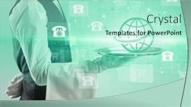  Presentation with waiter - Slide set enhanced with waiter-serving-business-idea-concept background and a mint green colored foreground