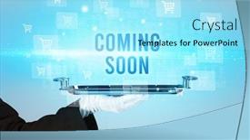  Presentation with coming soon - Theme with waiter-serving-coming-soon-inscription background and a arctic colored foreground