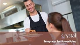  Presentation with restaurant waiter - Colorful theme enhanced with waiter serving customer at restaurant backdrop and a tawny brown colored foreground