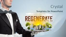  Presentation with eco city - Audience pleasing PPT theme consisting of waiter-serving-eco-city backdrop and a sky blue colored foreground