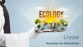  Presentation with eco city - Amazing PPT theme having waiter-serving-eco-city backdrop and a lemonade colored foreground