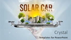  Presentation with solar car - Beautiful presentation theme featuring waiter-serving-eco-city backdrop and a lemonade colored foreground