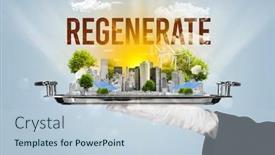  Presentation with eco city - Audience pleasing presentation theme consisting of waiter-serving-eco-city backdrop and a lemonade colored foreground