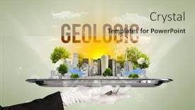  Presentation with eco city - Amazing slide set having waiter-serving-eco-city backdrop and a soft green colored foreground