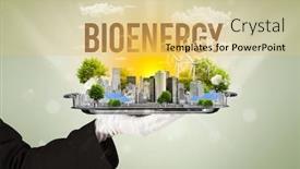  Presentation with waiter - Presentation design featuring waiter-serving-eco-city background and a yellow colored foreground