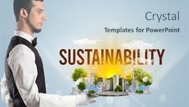  Presentation with eco city - PPT theme featuring waiter-serving-eco-city background and a sky blue colored foreground