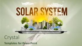  Presentation with eco city - Cool new presentation theme with waiter-serving-eco-city backdrop and a mint green colored foreground