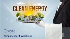  Presentation with eco city - PPT theme consisting of waiter-serving-eco-city background and a lemonade colored foreground