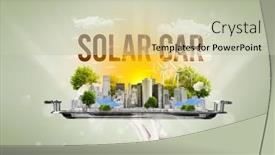  Presentation with solar car - Presentation theme having waiter-serving-eco-city background and a soft green colored foreground