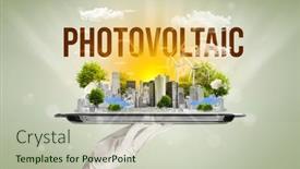  Presentation with waiter - Slide deck consisting of waiter-serving-eco-cityscape-concept background and a mint green colored foreground