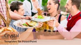  Presentation with beer garden - PPT layouts consisting of waiter serving food in bavarian background and a coral colored foreground