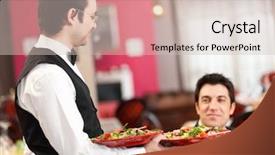  Presentation with waiter - Cool new PPT layouts with waiter serving food backdrop and a soft green colored foreground