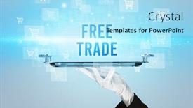  Presentation with free trade - Amazing PPT theme having waiter-serving-free-trade-inscription backdrop and a light blue colored foreground