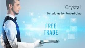  Presentation with free trade - Slide deck having waiter-serving-free-trade-inscription background and a sky blue colored foreground