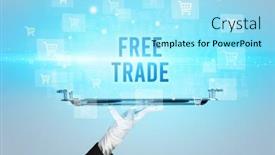  Presentation with free trade - PPT theme featuring waiter-serving-free-trade-inscription background and a arctic colored foreground