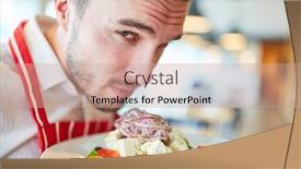  Presentation with restaurant waiter - Colorful slides enhanced with waiter-serving-fresh-greek-salad backdrop and a coral colored foreground