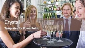  Presentation with restaurant waiter - Slide deck with waiter serving glasses of champagne background and a violet colored foreground