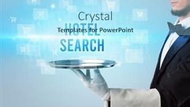  Presentation with online shopping - Audience pleasing PPT theme consisting of waiter-serving-hotel-search-inscription backdrop and a arctic colored foreground