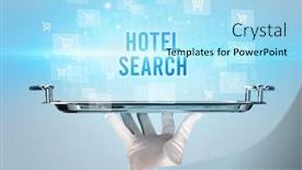  Presentation with online shopping - Slide set having waiter-serving-hotel-search-inscription background and a arctic colored foreground