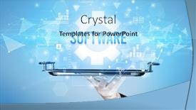  Presentation with new technology - Slide deck with waiter-serving-new-technology-concept background and a arctic colored foreground