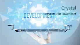  Presentation with new technology - PPT theme enhanced with waiter-serving-new-technology-concept background and a light blue colored foreground