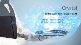  Presentation with new technology - PPT layouts having waiter-serving-new-technology-concept background and a light blue colored foreground