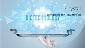  Presentation with new technology - Amazing PPT theme having waiter-serving-new-technology-concept backdrop and a light blue colored foreground