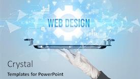  Presentation with new technology - Colorful theme enhanced with waiter-serving-new-technology-concept backdrop and a light blue colored foreground