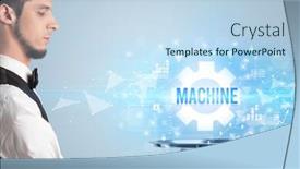 Presentation with new technology - Presentation theme with waiter-serving-new-technology-concept background and a sky blue colored foreground