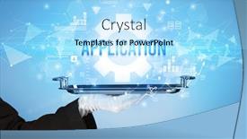  Presentation with new technology - Slide deck with waiter-serving-new-technology-concept background and a arctic colored foreground