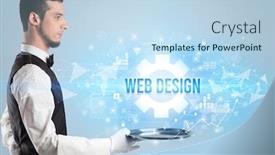  Presentation with new technology - Theme having waiter-serving-new-technology-concept background and a light blue colored foreground