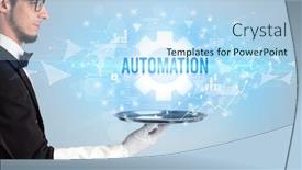 Presentation with automation - Slide set enhanced with waiter-serving-new-technology-concept background and a light blue colored foreground