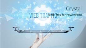  Presentation with web technology - Cool new presentation design with waiter-serving-new-technology-concept backdrop and a light blue colored foreground