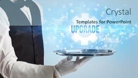  Presentation with new technology - Cool new theme with waiter-serving-new-technology-concept backdrop and a light blue colored foreground