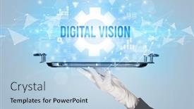  Presentation with new technology - Presentation having waiter-serving-new-technology-concept background and a light blue colored foreground