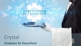  Presentation with new technology - Audience pleasing slides consisting of waiter-serving-new-technology-concept backdrop and a light blue colored foreground