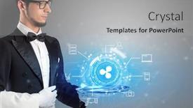  Presentation with mining - Cool new slide deck with waiter serving on a tray cryptocurrency and mining concept backdrop and a light gray colored foreground