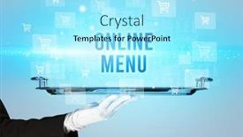  Presentation with online shopping - Beautiful PPT layouts featuring waiter-serving-online-menu-inscription backdrop and a arctic colored foreground