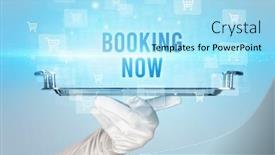  Presentation with online shopping - Presentation design featuring waiter-serving-online-shopping-concept background and a arctic colored foreground