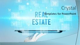  Presentation with estate - Cool new slide set with waiter-serving-real-estate-inscription backdrop and a arctic colored foreground