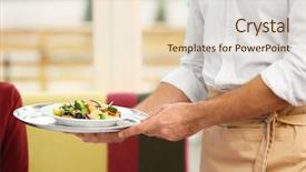  Presentation with restaurant waiter - Audience pleasing presentation theme consisting of waiter serving salad at restaurant backdrop and a lemonade colored foreground
