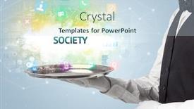  Presentation with networking - PPT theme featuring waiter-serving-social-networking-concept background and a sky blue colored foreground