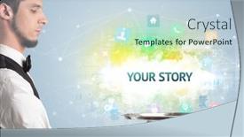  Presentation with networking - Presentation design with waiter-serving-social-networking-concept background and a lemonade colored foreground