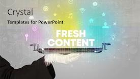  Presentation with social media - PPT theme with waiter-serving-social-networking background and a soft green colored foreground