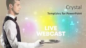  Presentation with live - Slide set with waiter-serving-social-networking background and a soft green colored foreground