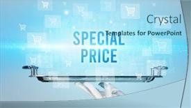  Presentation with price - PPT theme with waiter-serving-special-price-inscription background and a light blue colored foreground