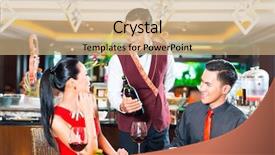  Presentation with restaurant personal appearance - Beautiful theme featuring waiter serving wine in restaurant backdrop and a  colored foreground