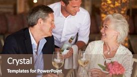  Presentation with senior couple - Presentation design having waiter serving wine to senior background and a coral colored foreground