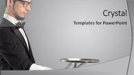  Presentation with waiter hand in white glove - Colorful presentation design enhanced with waiter serving with white gloves backdrop and a  colored foreground
