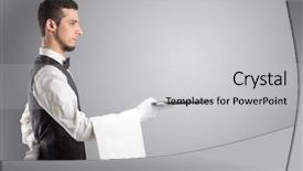  Presentation with waiter - PPT theme enhanced with waiter serving with white gloves background and a light gray colored foreground
